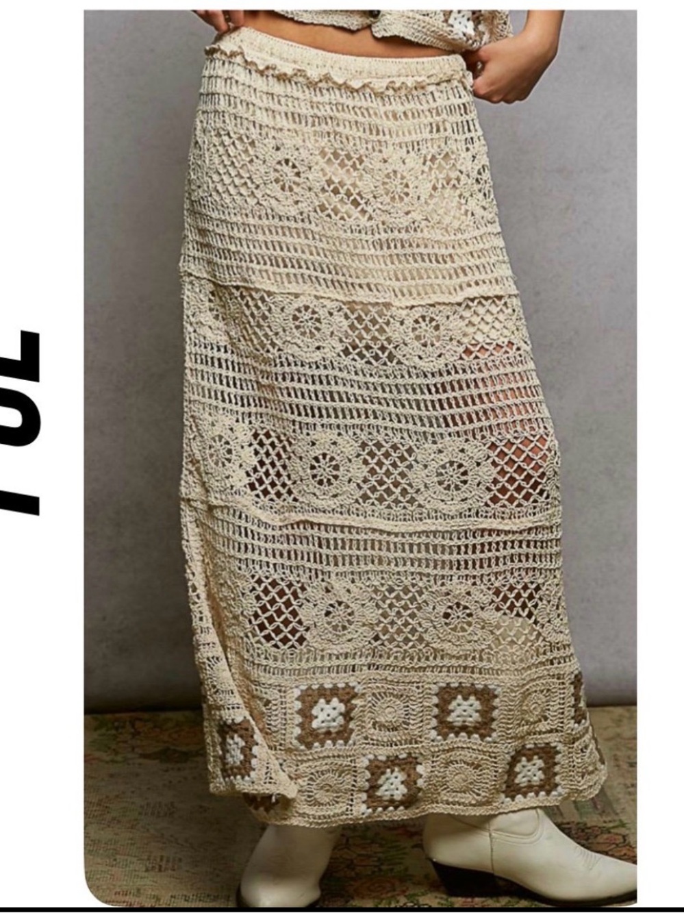 Boho Crochet Maxi Skirt in Cream by PoL